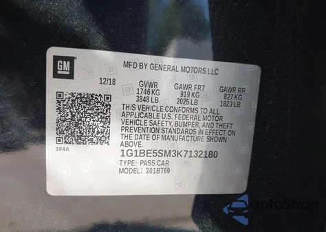 2019 Chevrolet Cruze Lt from USA, damaged, VIN 1G1BE5SM3K7132180